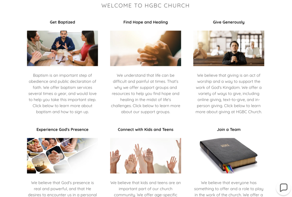Information in columns of website