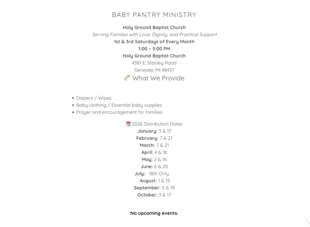 Dates for baby pantry donations 